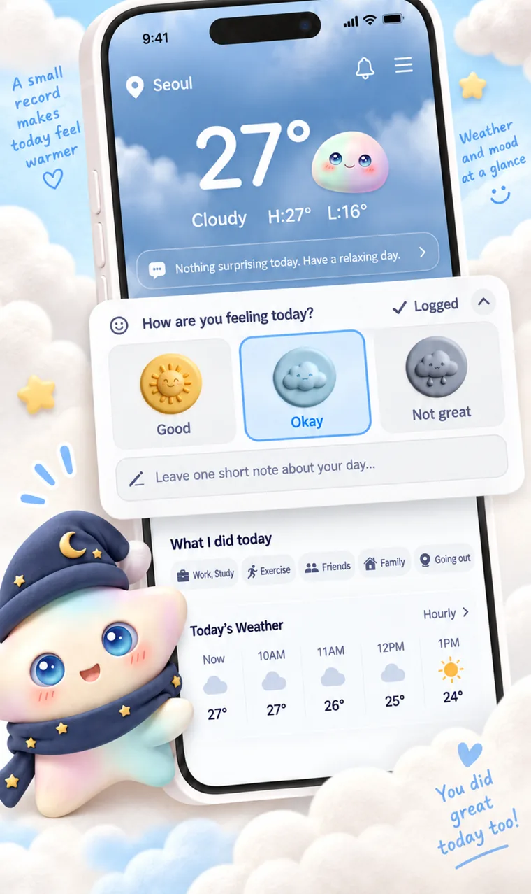 Check the weather, log your mood